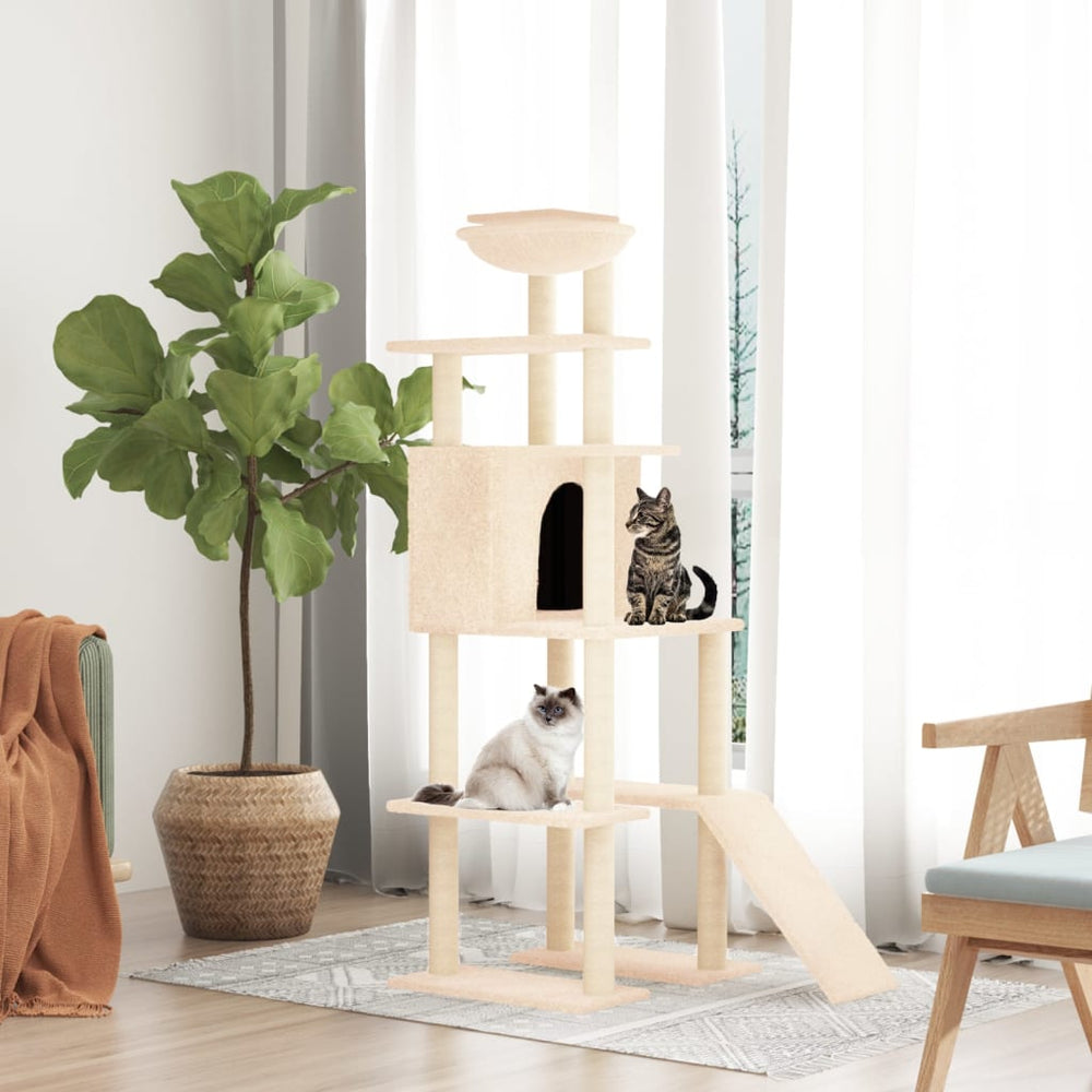 vidaXL Cat Tree with Sisal Scratching Posts Cream 166 cm