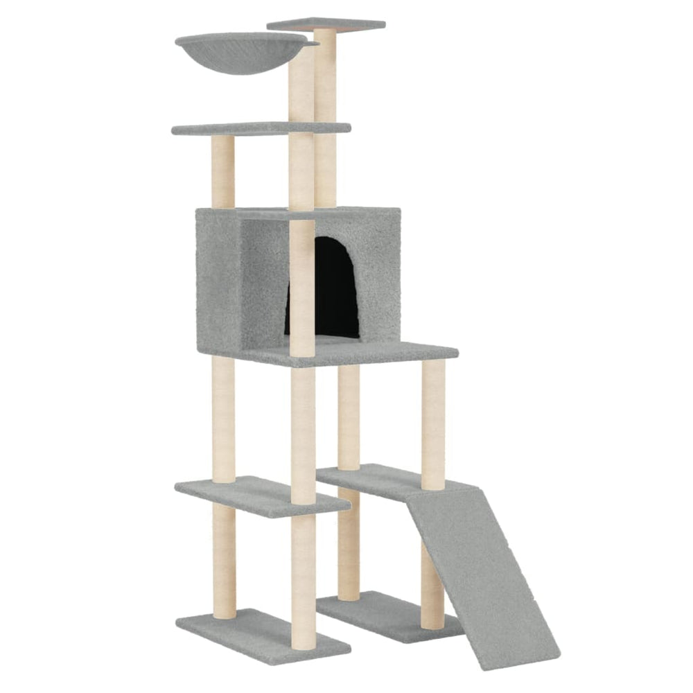 vidaXL Cat Tree with Sisal Scratching Posts Light Gray 166 cm