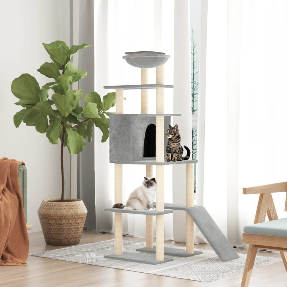 vidaXL Cat Tree with Sisal Scratching Posts Light Gray 166 cm