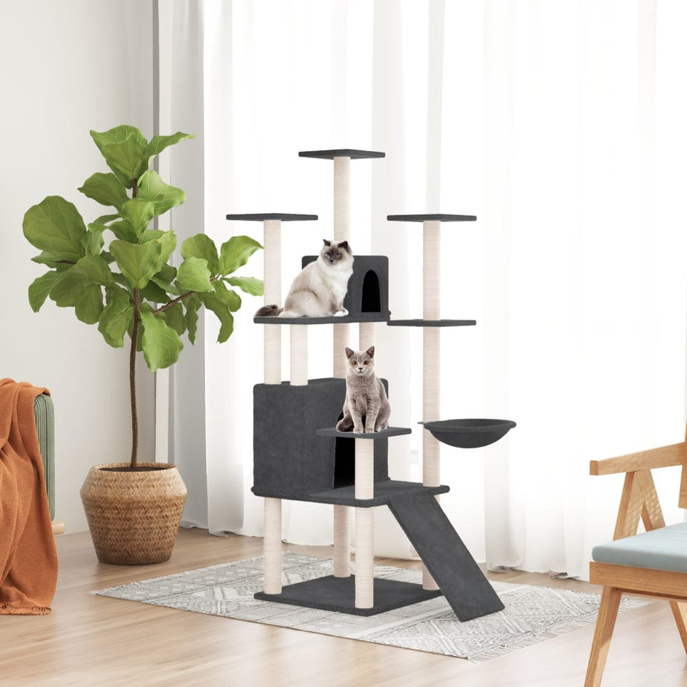 vidaXL Cat Scratching Tree with Sisal Scratching Posts Dark Grey 154 cm