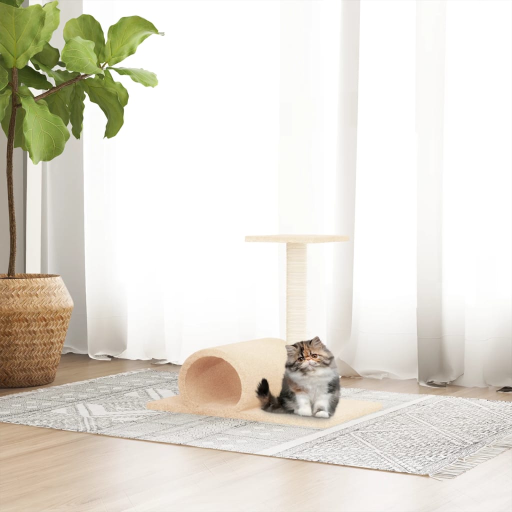 vidaXL Cat Tree with Tunnel Cream 60x34.5x50 cm