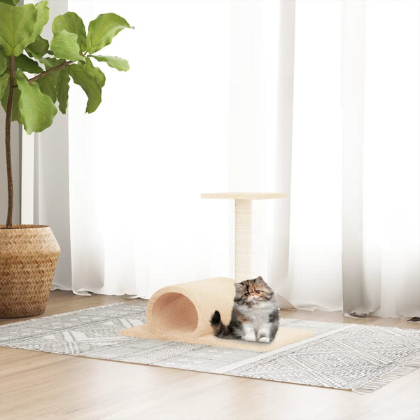 vidaXL Cat Tree with Tunnel Cream 60x34.5x50 cm