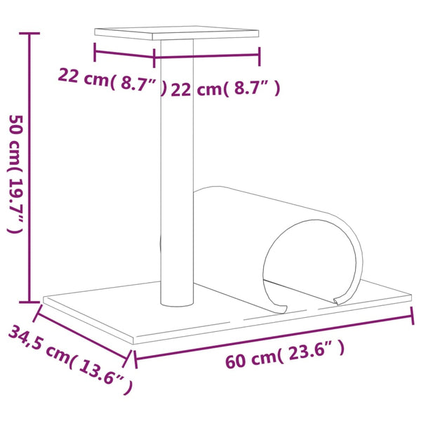 vidaXL Cat Tree with Tunnel Light Grey 60x34.5x50 cm
