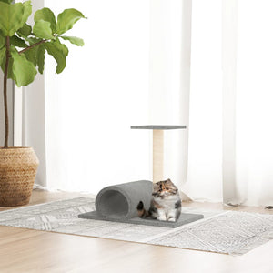 vidaXL Cat Tree with Tunnel Light Grey 60x34.5x50 cm