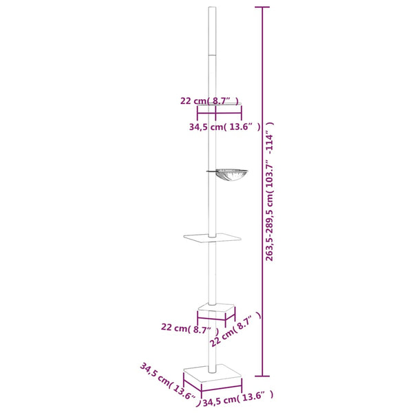vidaXL Floor-to-Ceiling Cat Tree Dark Grey 263.5-289.5 cm