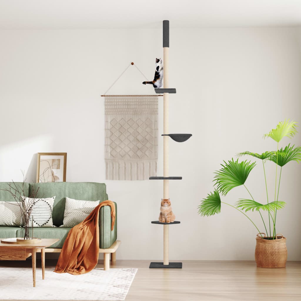 vidaXL Floor-to-Ceiling Cat Tree Dark Grey 263.5-289.5 cm