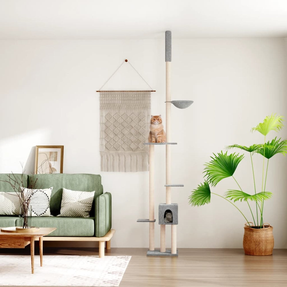 vidaXL Ceiling-High Cat Scratching Post Light Gray 258.5-284.5 cm