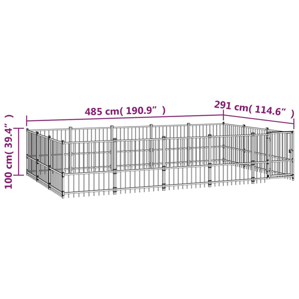 vidaXL Outdoor Dog Kennel Steel 14.11 m²