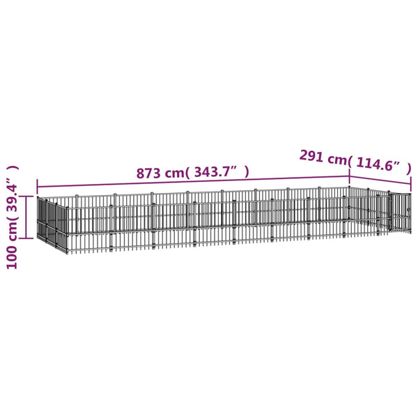 vidaXL Outdoor Steel Dog Kennel 25.4 m²
