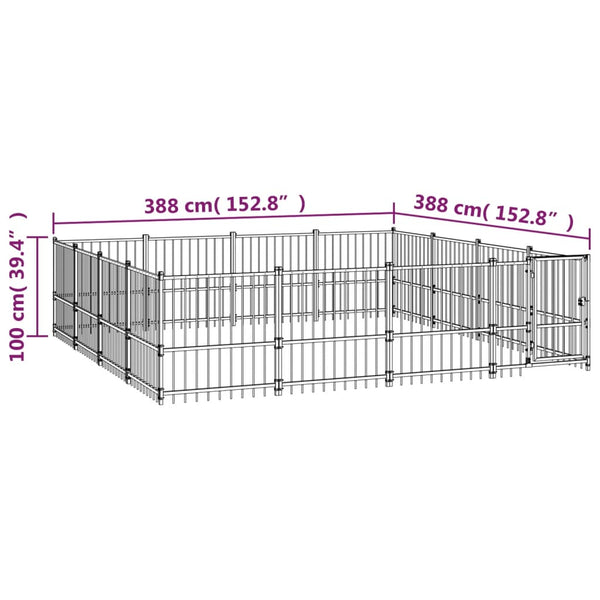 vidaXL Outdoor Dog Kennel Steel 15.05 m²