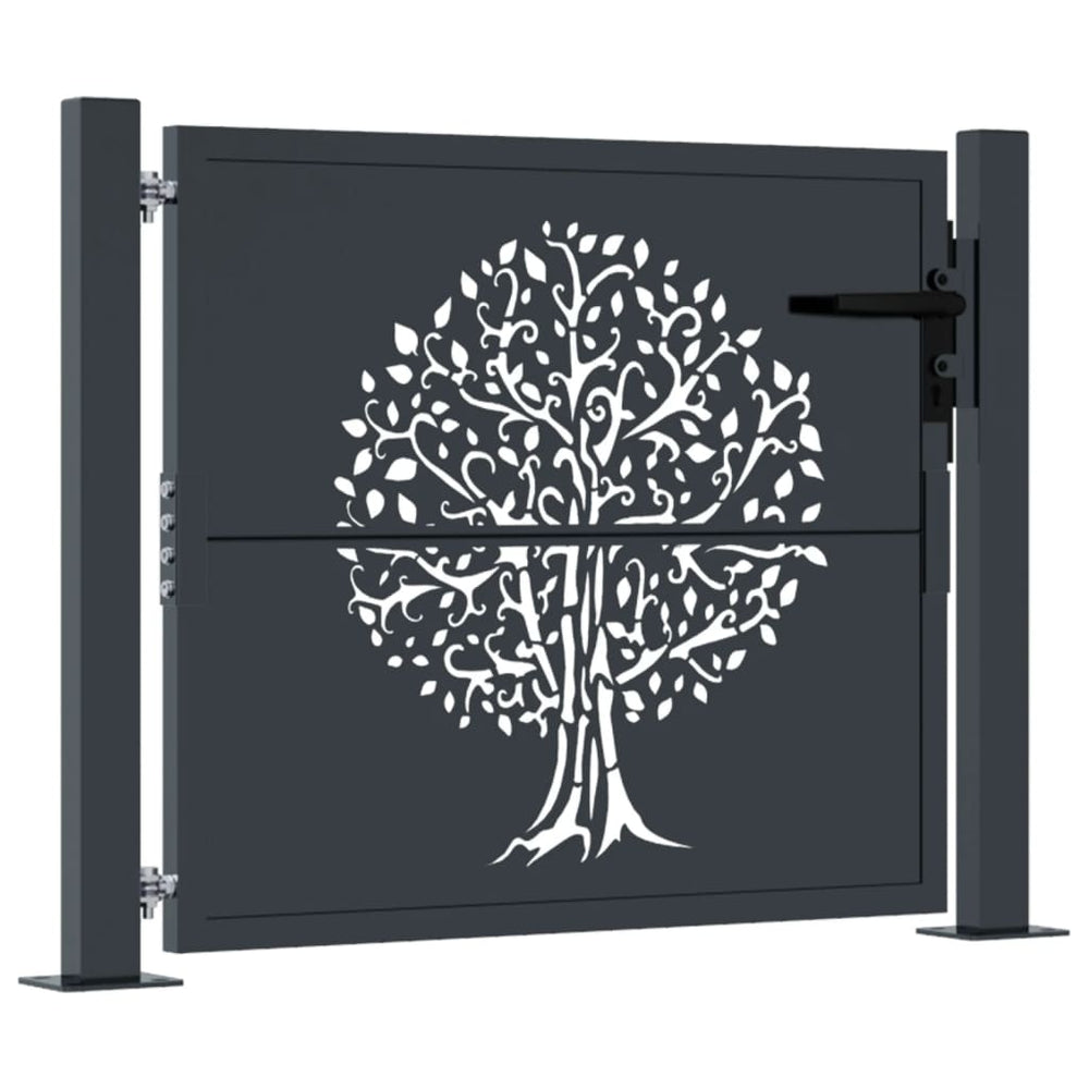 vidaXL Garden Gate Anthracite 100x75 cm Steel Tree Design