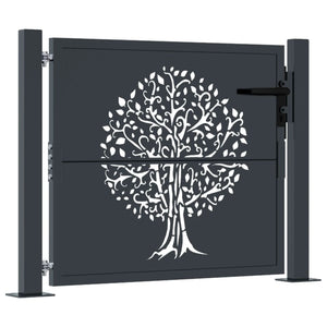 vidaXL Garden Gate Anthracite 100x75 cm Steel Tree Design