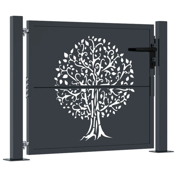 vidaXL Garden Gate Anthracite 100x75 cm Steel Tree Design