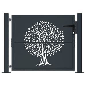 vidaXL Garden Gate Anthracite 100x75 cm Steel Tree Design