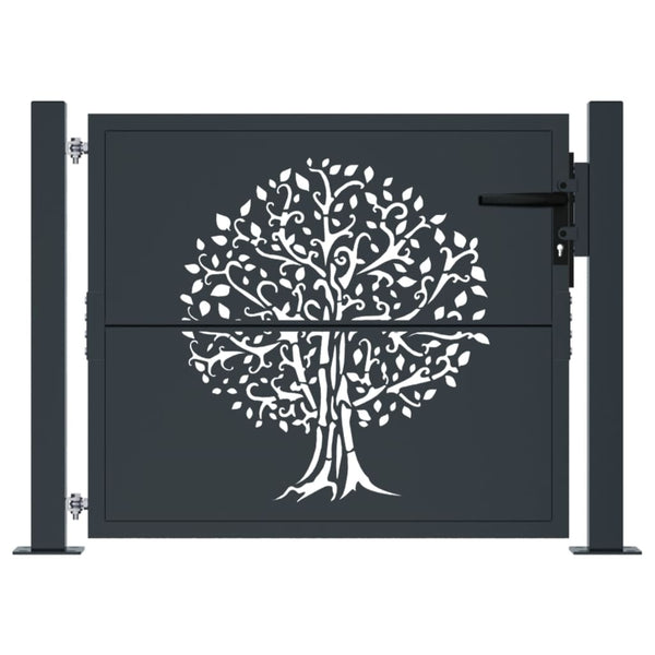 vidaXL Garden Gate Anthracite 100x75 cm Steel Tree Design