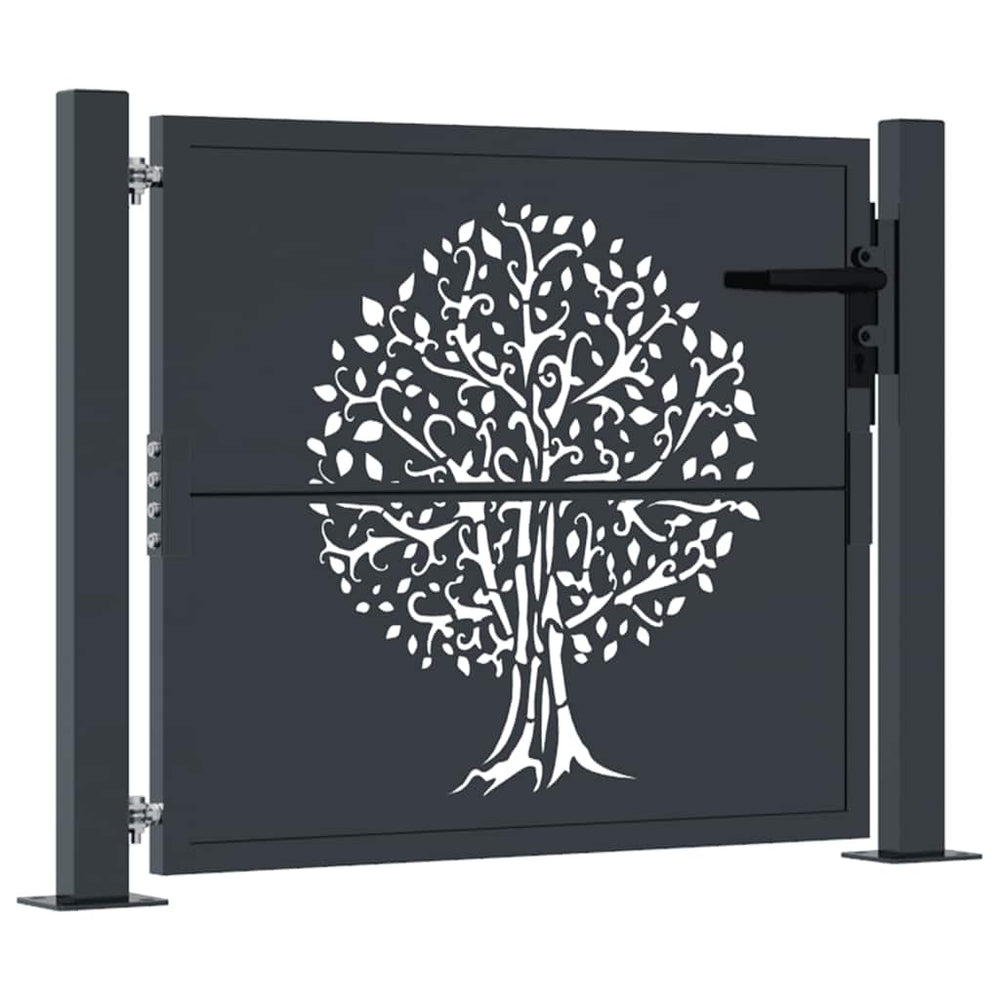 vidaXL Garden Gate Anthracite 100x100 cm Steel Tree Design