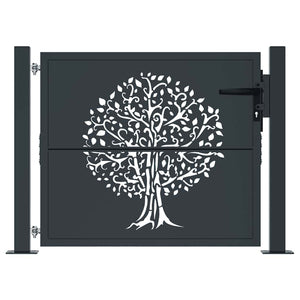 vidaXL Garden Gate Anthracite 100x100 cm Steel Tree Design