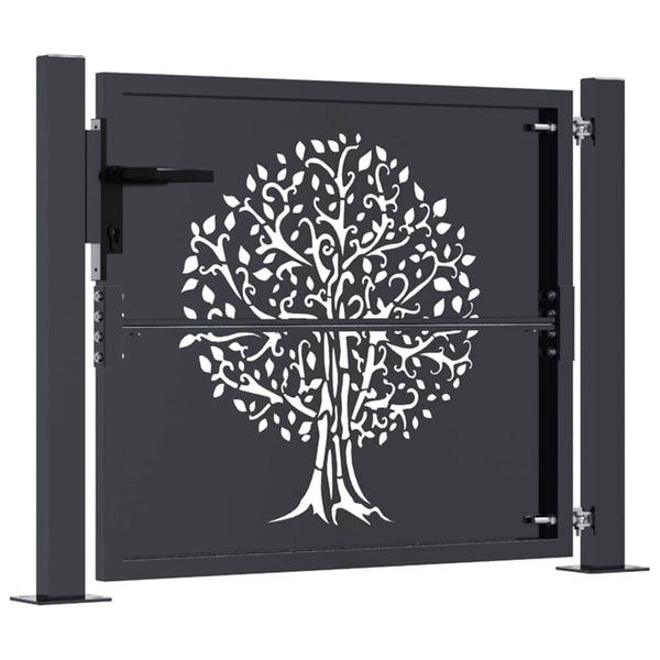 vidaXL Garden Gate Anthracite 100x100 cm Steel Tree Design