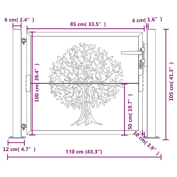 vidaXL Garden Gate Anthracite 100x100 cm Steel Tree Design
