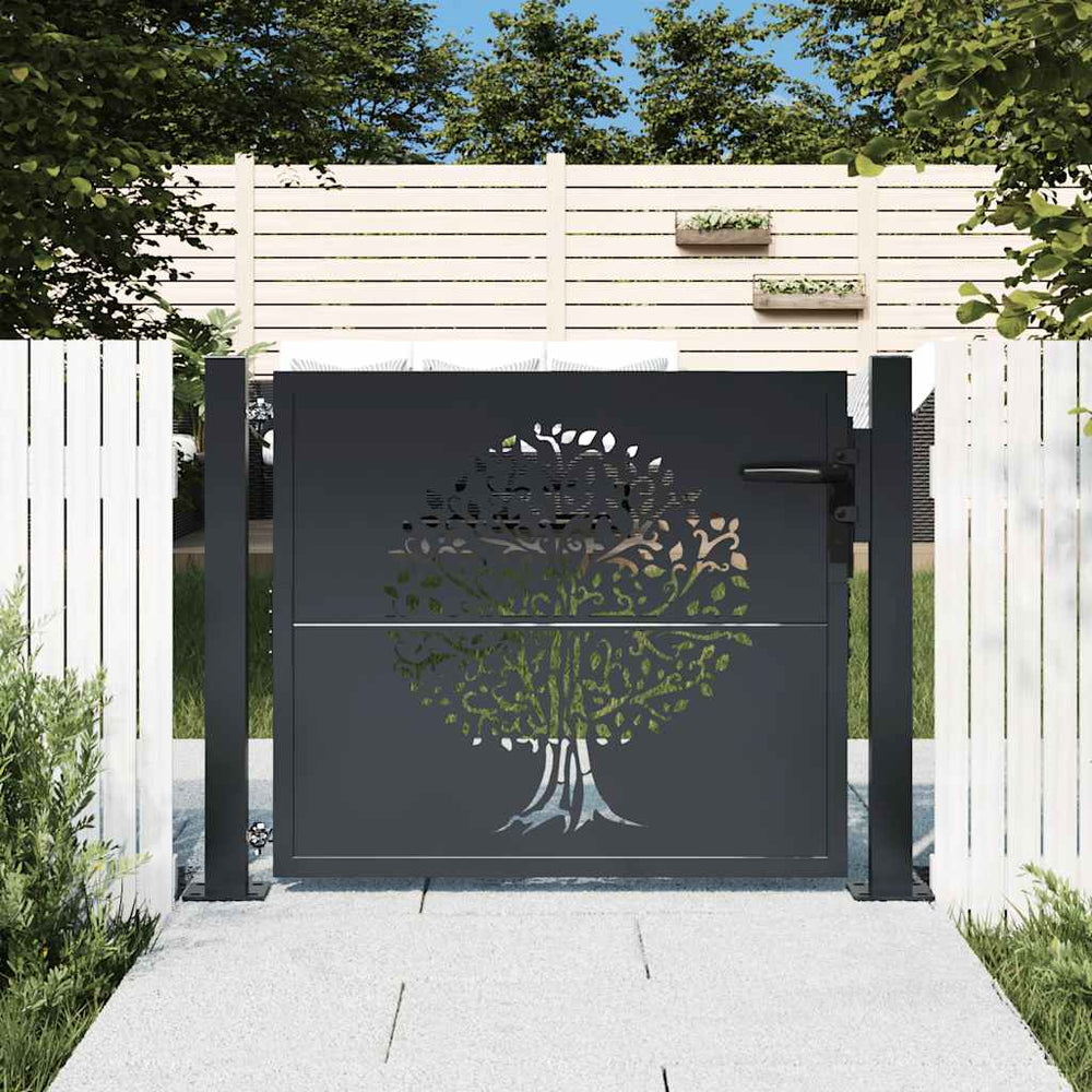 vidaXL Garden Gate Anthracite 100x100 cm Steel Tree Design