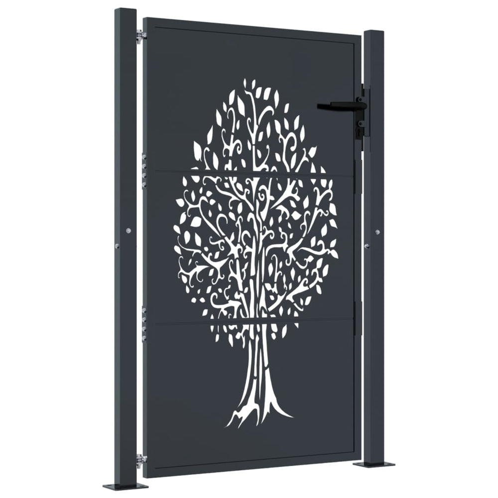 vidaXL Garden Gate Anthracite 100x125 cm Steel Tree Design