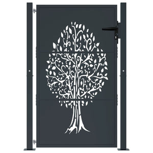 vidaXL Garden Gate Anthracite 100x125 cm Steel Tree Design