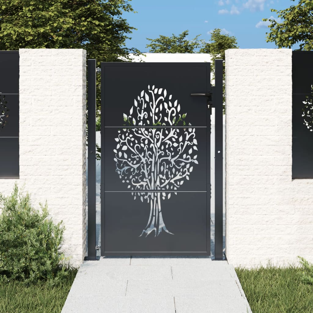 vidaXL Garden Gate Anthracite 100x125 cm Steel Tree Design