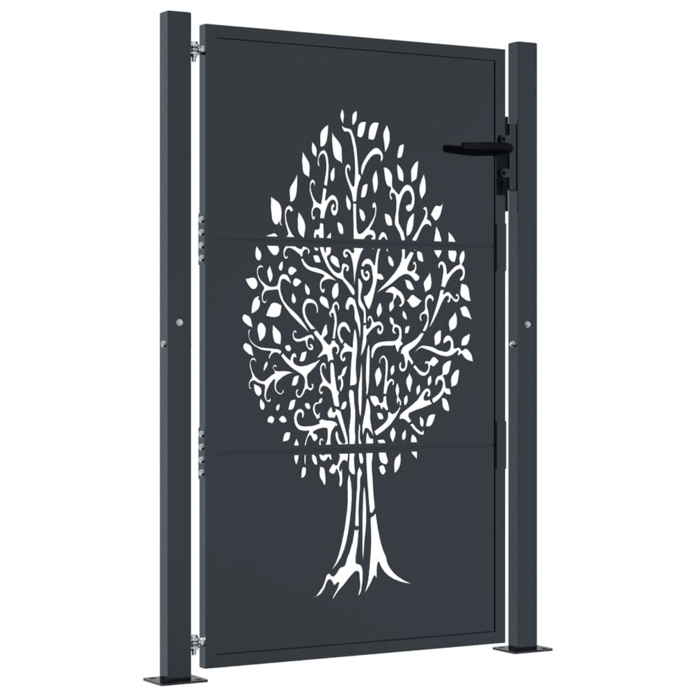vidaXL Garden Gate Anthracite 100x150 cm Steel Tree Design