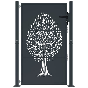 vidaXL Garden Gate Anthracite 100x150 cm Steel Tree Design