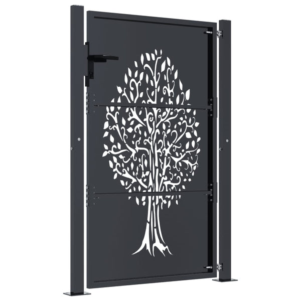 vidaXL Garden Gate Anthracite 100x150 cm Steel Tree Design