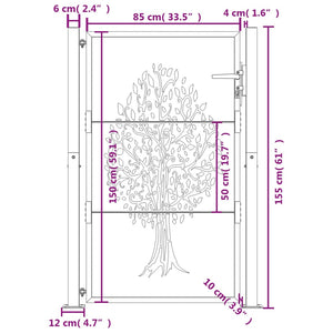 vidaXL Garden Gate Anthracite 100x150 cm Steel Tree Design