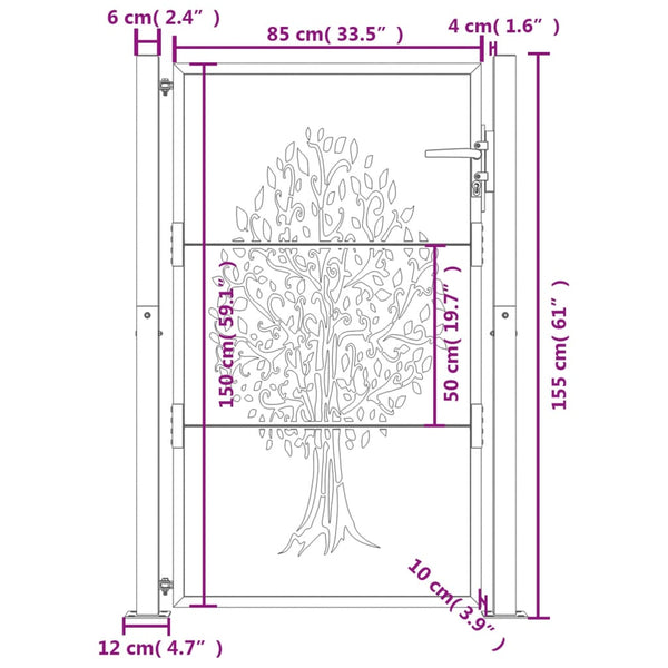 vidaXL Garden Gate Anthracite 100x150 cm Steel Tree Design