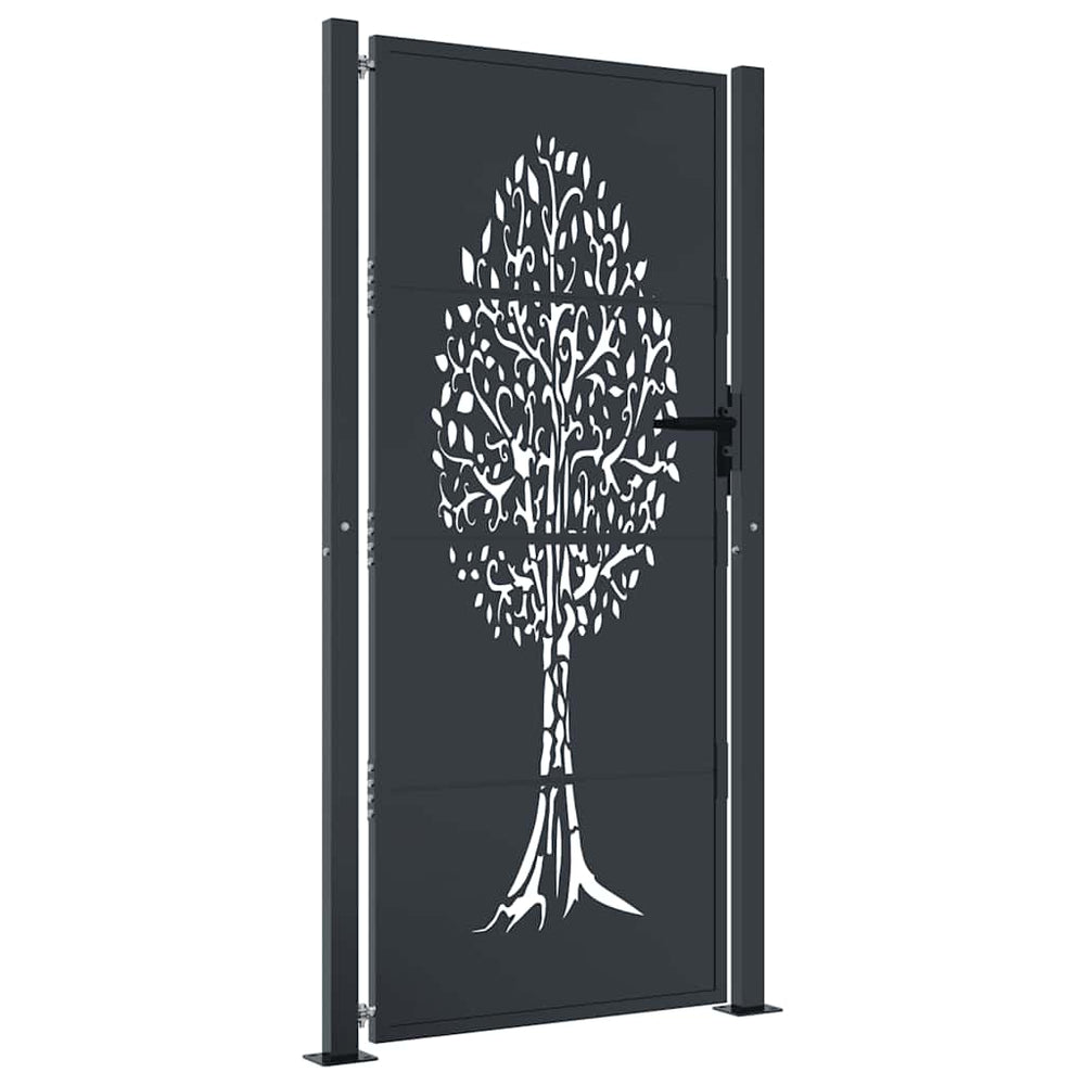 vidaXL Garden Gate Anthracite 100x175 cm Steel Tree Design