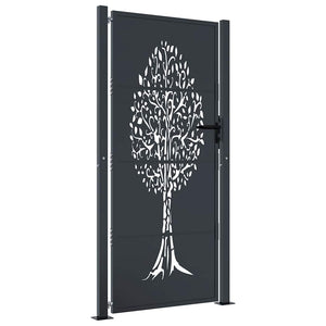 vidaXL Garden Gate Anthracite 100x200 cm Steel Tree Design