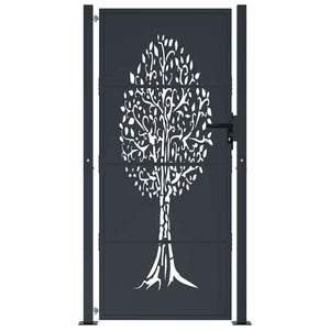 vidaXL Garden Gate Anthracite 100x200 cm Steel Tree Design