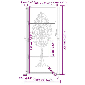 vidaXL Garden Gate Anthracite 100x200 cm Steel Tree Design