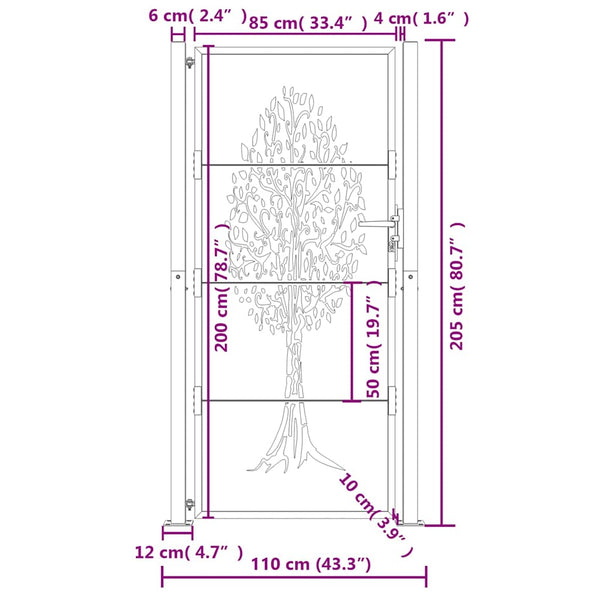 vidaXL Garden Gate Anthracite 100x200 cm Steel Tree Design