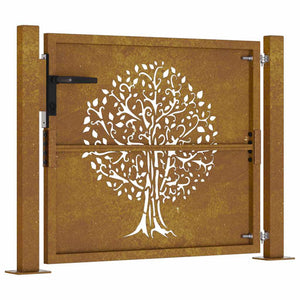 vidaXL Garden Gate 100x100 cm Corten Steel Tree Design