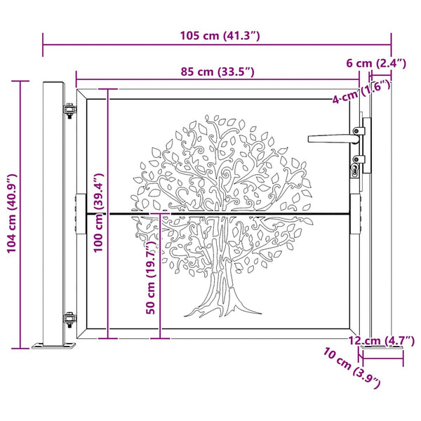 vidaXL Garden Gate 100x100 cm Corten Steel Tree Design