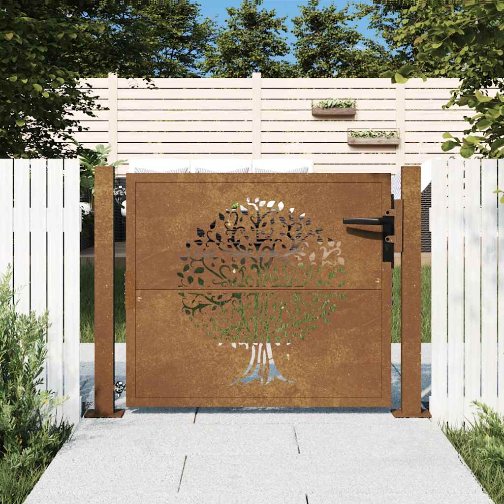 vidaXL Garden Gate 100x100 cm Corten Steel Tree Design