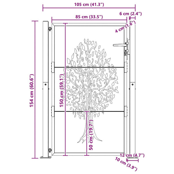vidaXL Garden Gate 100x150 cm Corten Steel Tree Design