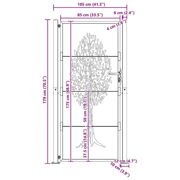 vidaXL Garden Gate 100x175 cm Corten Steel Tree Design