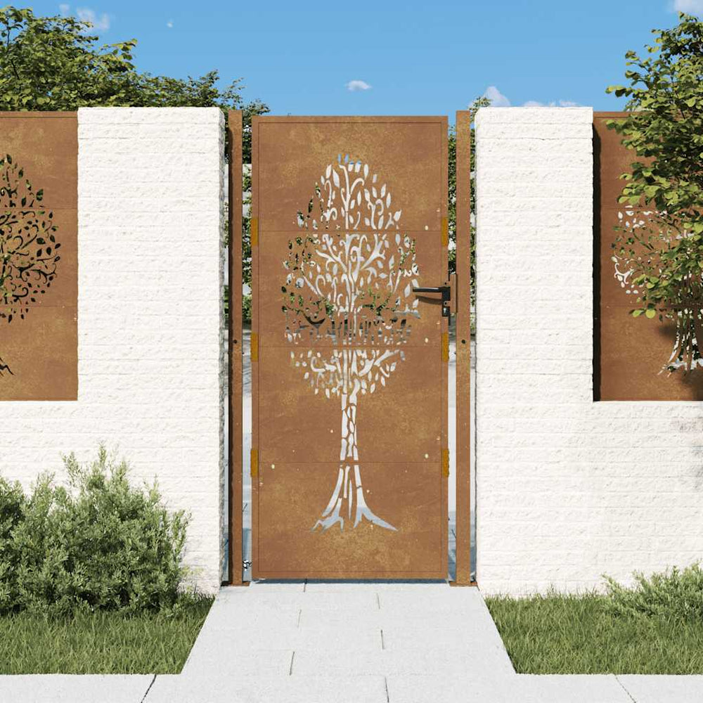 vidaXL Garden Gate 100x200 cm Corten Steel Tree Design