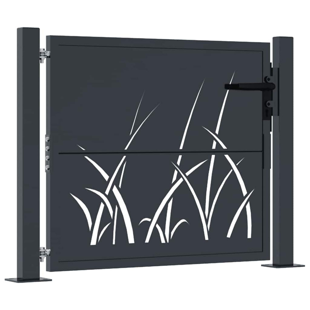 vidaXL Garden Gate Anthracite 100x75 cm Steel Grass Design