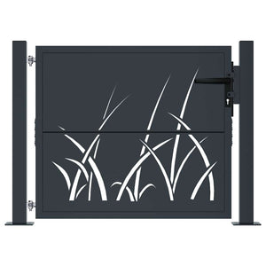 vidaXL Garden Gate Anthracite 100x75 cm Steel Grass Design