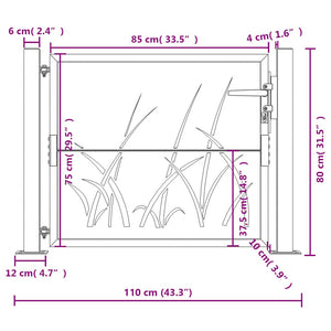vidaXL Garden Gate Anthracite 100x75 cm Steel Grass Design