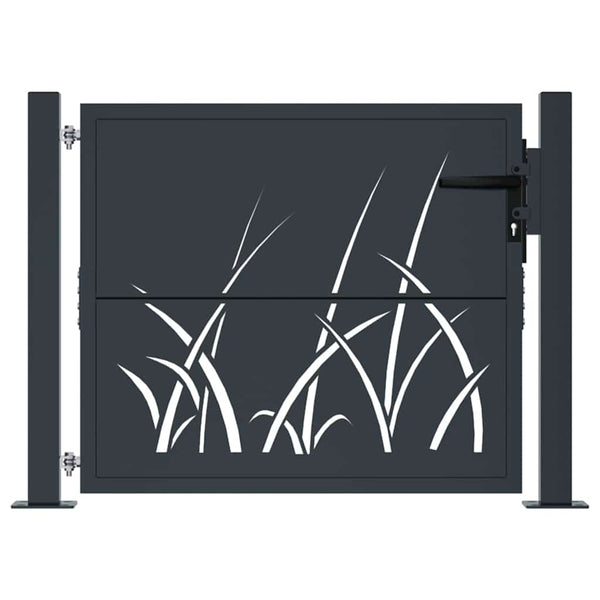 vidaXL Garden Gate Anthracite 100x100 cm Steel Grass Design