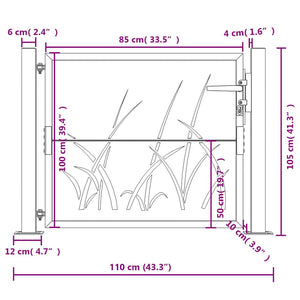 vidaXL Garden Gate Anthracite 100x100 cm Steel Grass Design