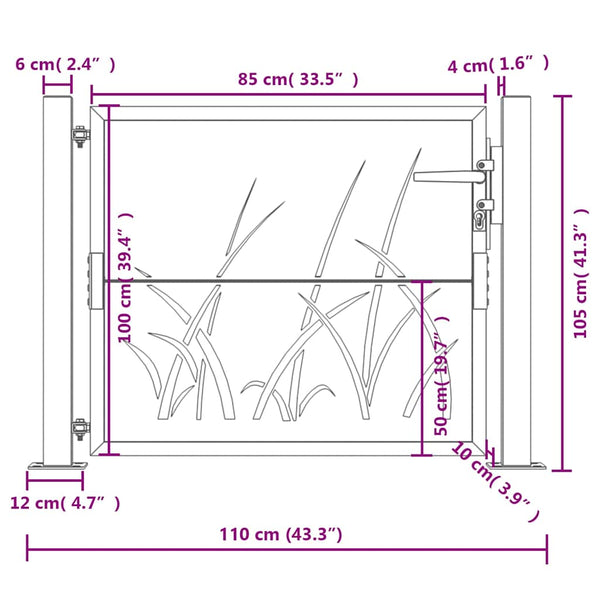 vidaXL Garden Gate Anthracite 100x100 cm Steel Grass Design