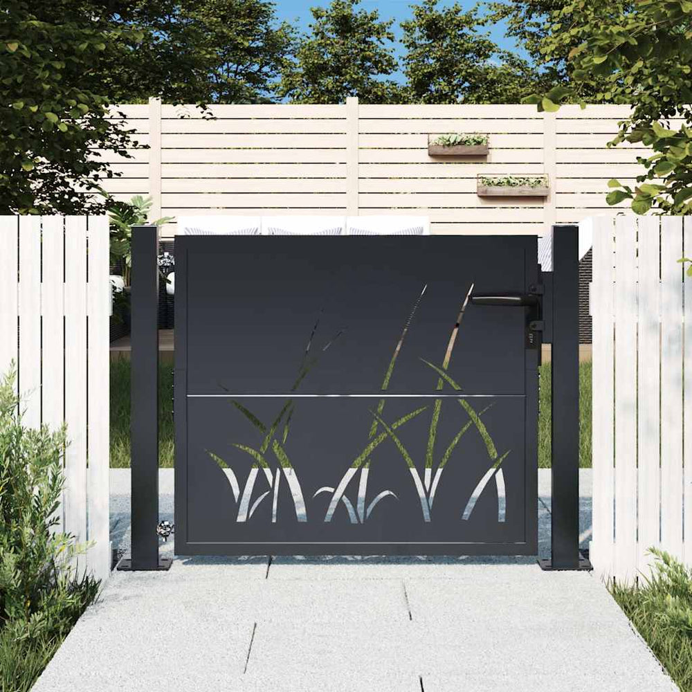 vidaXL Garden Gate Anthracite 100x100 cm Steel Grass Design